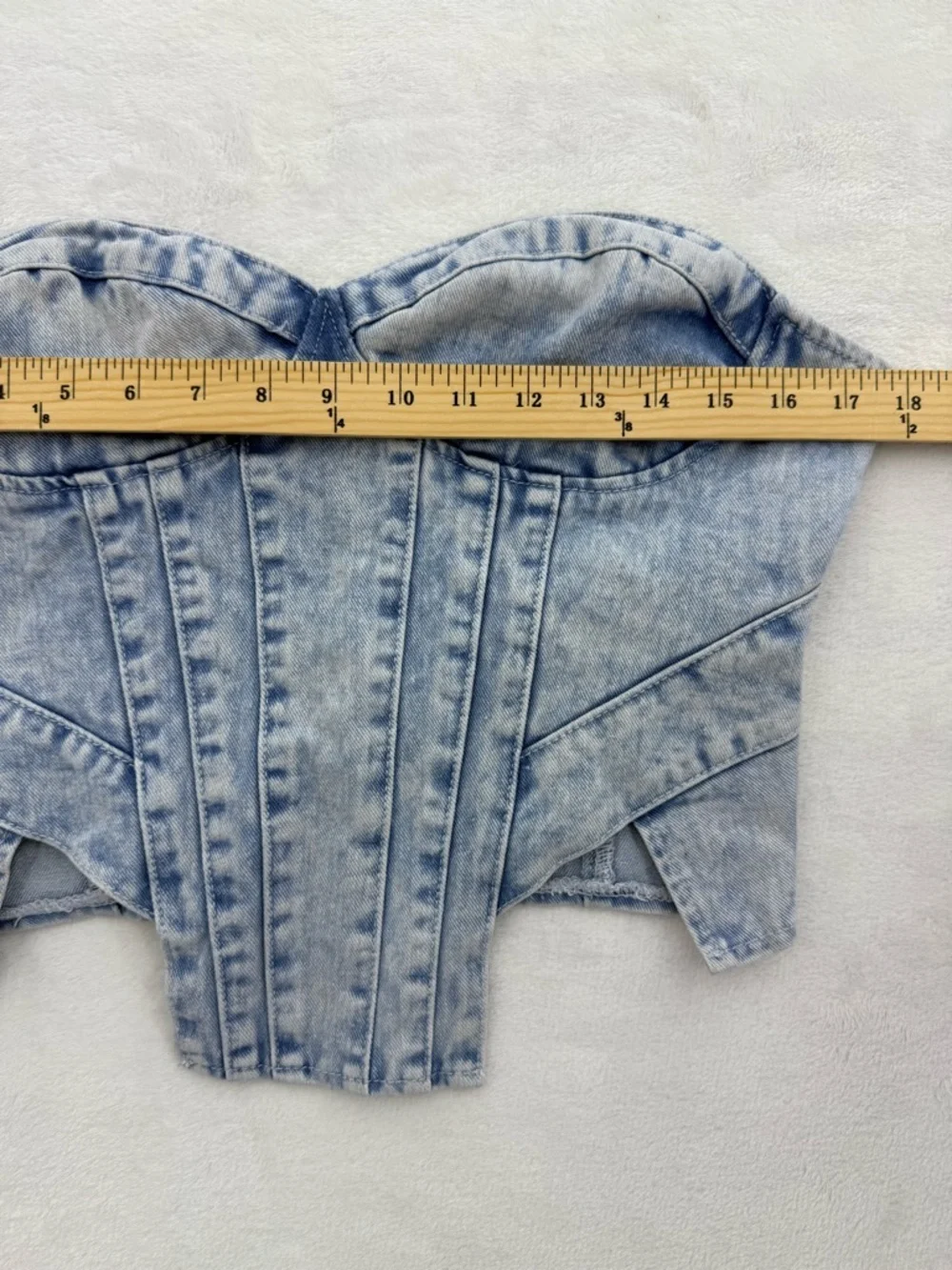 PrettyLittleThing denim corset top Size US 10 Light Blue Acid Wash Festival - Picture 3 of 7